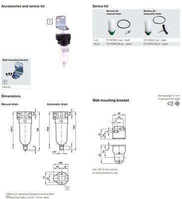 NORGREN ফিল্টার F07-100-M3TG এয়ার ফিল্টার M1TA/200/M3TG