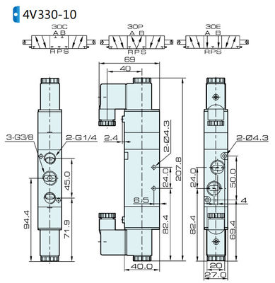 সোলিনয়েড ভালভ 4V330C-08 AIRTAC বায়ু জন্য 0.15 থেকে 0.8 এমপিএ 21 থেকে 114 পিএসআই তরল বায়ু
