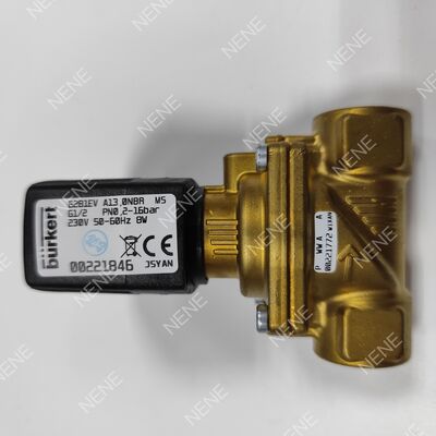 AC220V উচ্চ তাপমাত্রা সোলিনয়েড ভালভ BURKERT টাইপ 6281 00221870 G3/8 2/2 স্বাভাবিকভাবে বন্ধ ব্রাসের শরীর 13.0 খাঁজ FKM সিল 8W 0.2-16bar 0 থেকে +120°C