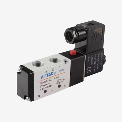 Airtac 4V110-M5 5/2 ওয়ে ইন্টারনাল পাইলট নিউম্যাটিক সোলেনয়েড ভালভ M5 থ্রেড পোর্ট IP65 সুরক্ষা 0.15-0.8Mpa ওয়ার্কিং প্রেসার 1.2Mpa প্রুফ প্রেসার কোনো লুব্রিকেশন প্রয়োজন নেই