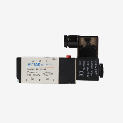 Airtac 4V110-M5 5/2 ওয়ে ইন্টারনাল পাইলট নিউম্যাটিক সোলেনয়েড ভালভ M5 থ্রেড পোর্ট IP65 সুরক্ষা 0.15-0.8Mpa ওয়ার্কিং প্রেসার 1.2Mpa প্রুফ প্রেসার কোনো লুব্রিকেশন প্রয়োজন নেই