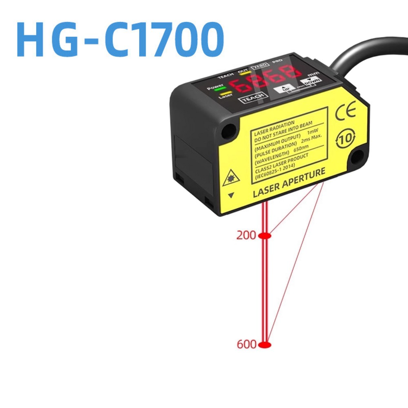 HG-C1700 লেজার ডিসপ্লেসমেন্ট সেন্সর 700Mm রেফারেন্স দূরত্ব দীর্ঘ পরিমাপ পরিসীমা CMOS ইমেজ সেন্সর IP67 12-24V Dc NPN PNP 0-5V 4-20Ma অ্যানালগ সংকেত