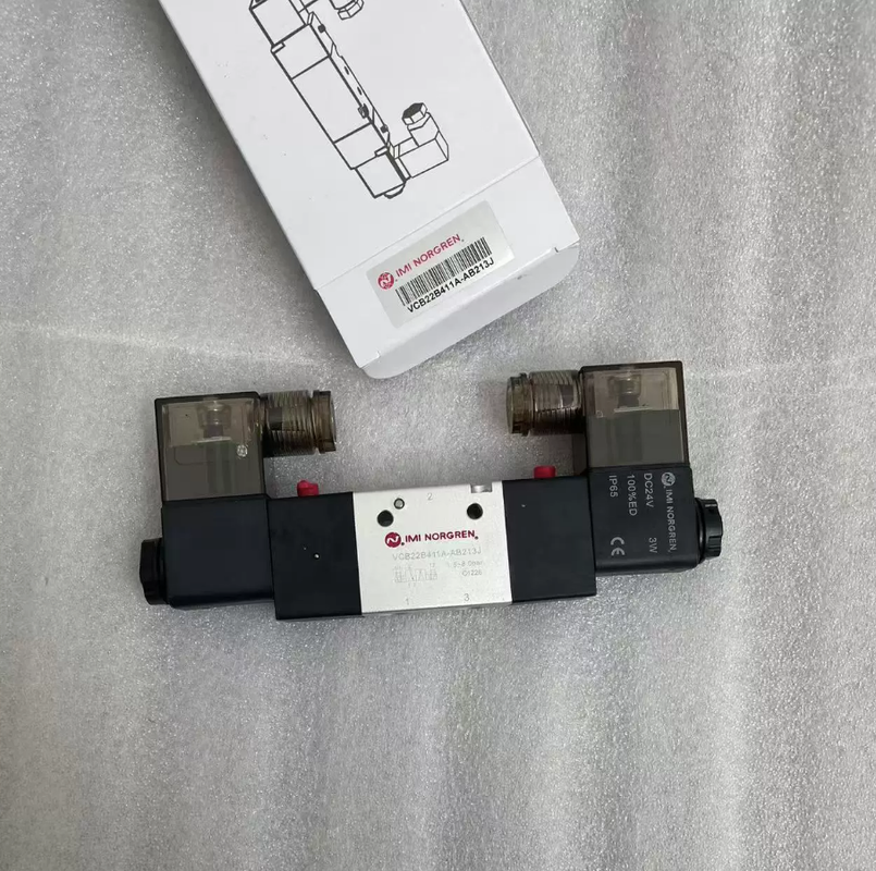 স্পুল টাইপ নিউম্যাটিক ডিরেকশনাল ভালভ VCB22B411A-AB213J নোরগ্রেন G1/4 24VDC, প্যাকেজিং মেশিনারির জন্য স্পেয়ার ভালভ